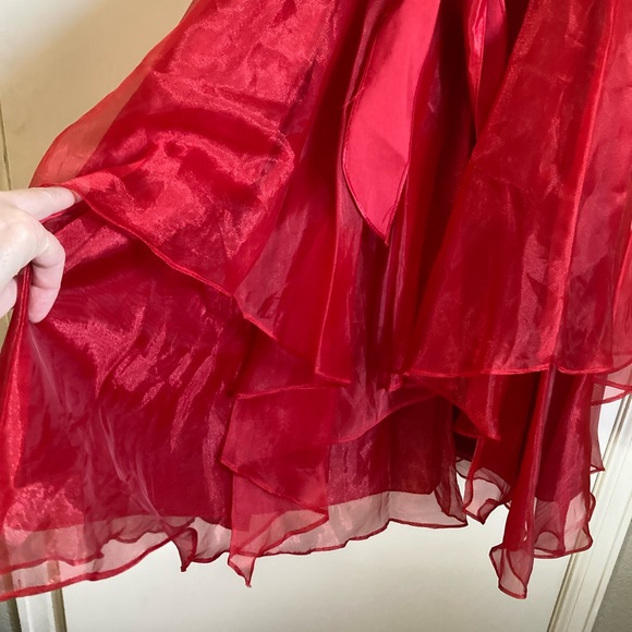 🌸Chic Red Sleeveless Dress with Red Layered Lace with Red Beaded Belt C - Picture 5 of 9